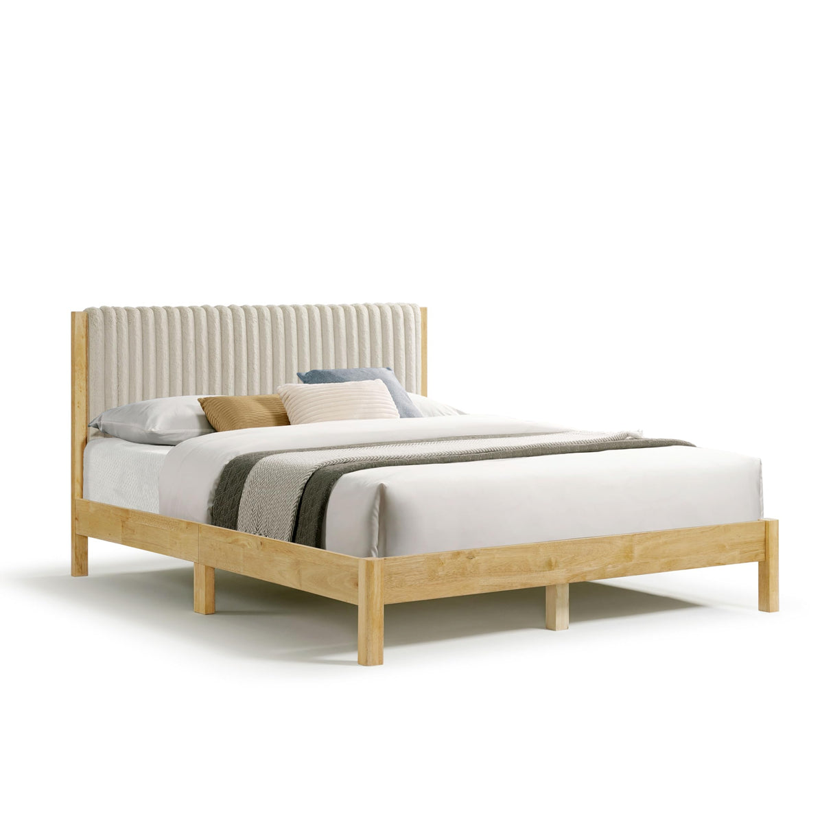 Evadne Modern Corduroy Queen Bed Frame with Tufted Headboard and Solid Wood Slats by HOMES: Inside + Out HOMES: Inside + Out