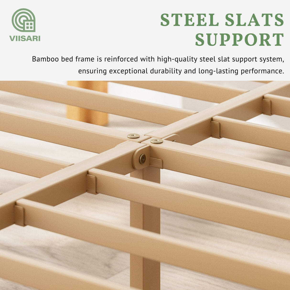 Viisari Bamboo Wood Bed Frame Full with Steel Slats, 12 Inch Platform Full Size Bed Frame No Box Spring Needed, Solid Foundation, Easy Assembly, Ample Under-Bed Storage, Noise-Free Viisari