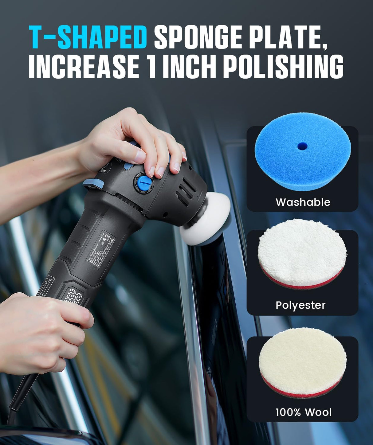 Mini Polisher, 2inch/ 3inch 750W Car Buffer Polisher with 12mm Random Orbital-Improve Work Efficiency by 35%, with 16pcs Trapezoidal Polisher Pads &16.4 ft Cord, Polisher for Car Detailing and Waxing RAYBAO