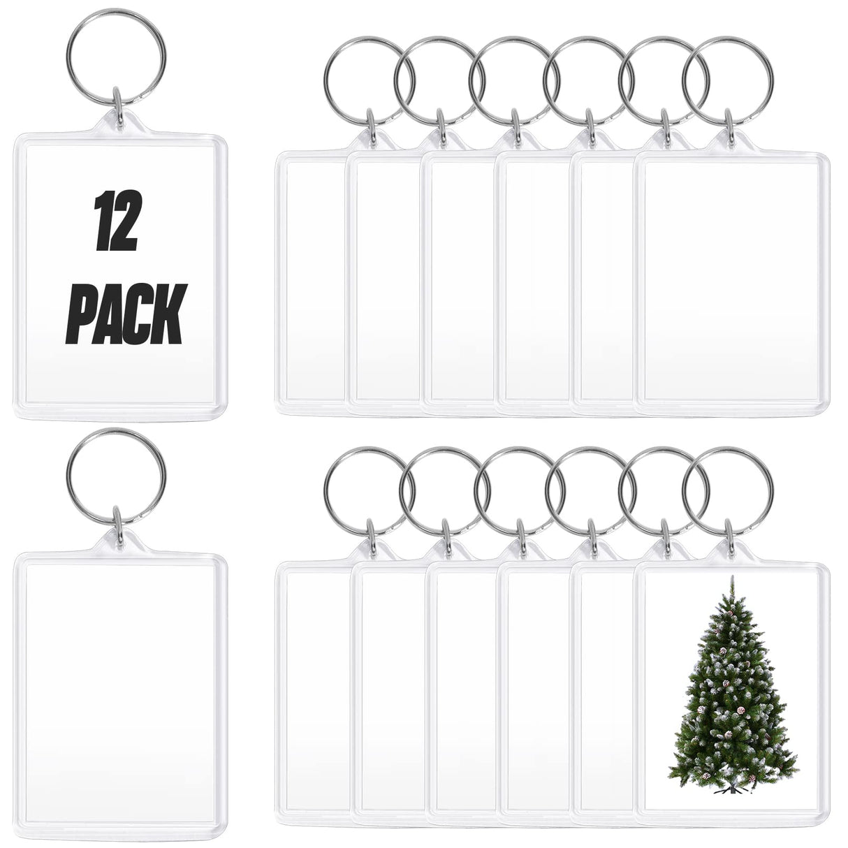 Visen 12 Pcs Acrylic Keychain Blank,Clear Rectangle Keyring Holder,Picture Keychains,Transparent Acrylic Ornaments,Custom Personalised Photo Insert Keychain,Key Rings for DIY Projects and Craf Visen