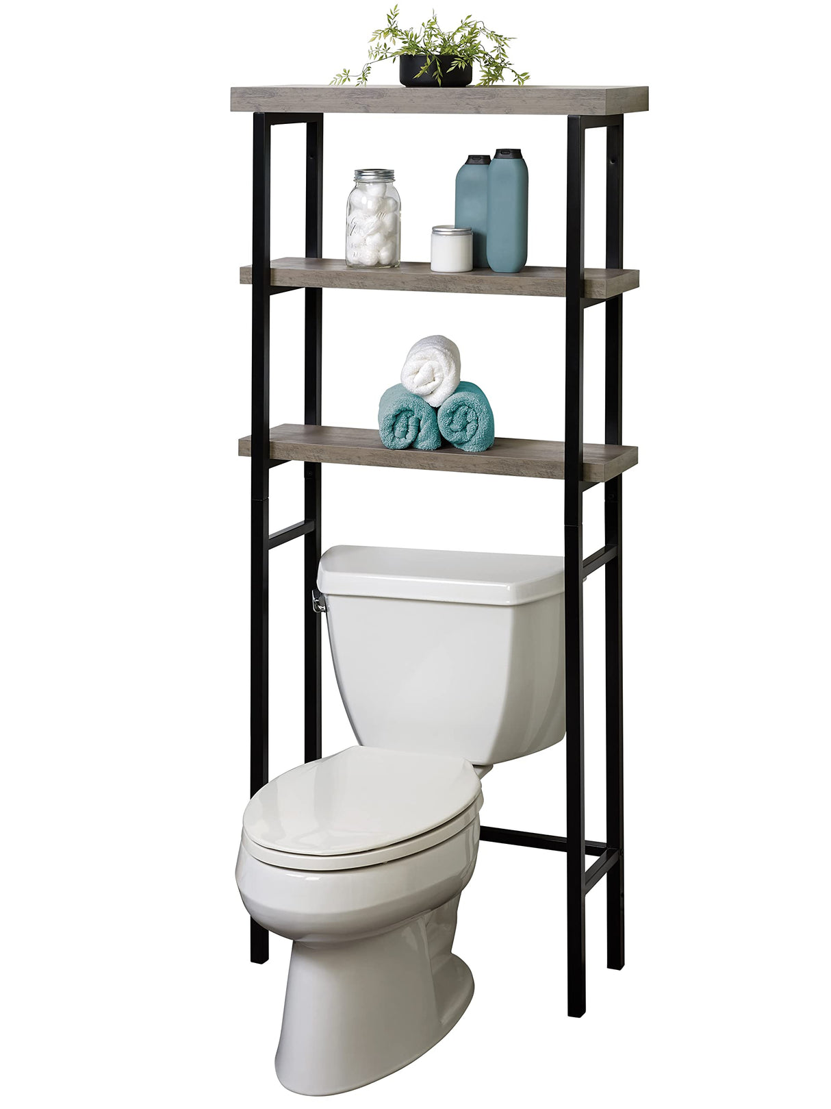 Zenna Home Over The Toilet Storage, Bathroom Storage Organizer with 3 Shelves, Bathroom Space Saver That Fits Above Toilet, Driftwood and Matte Black Frame Zenna Home