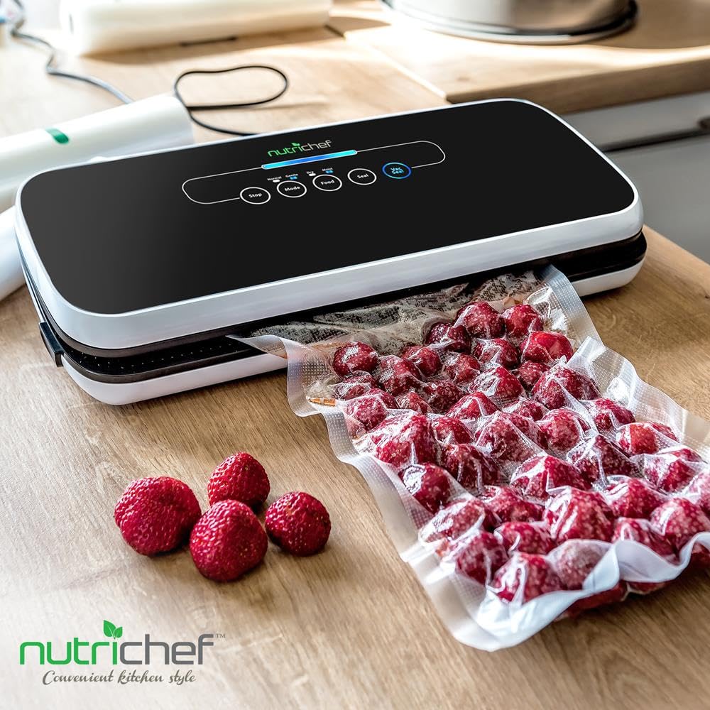 NutriChef Automatic Vacuum Air Sealing System for Food Preservation with Starter Kit, Compact Design, Lab Tested, Dry & Moist Food Modes with Led Indicator Lights, Black NutriChef