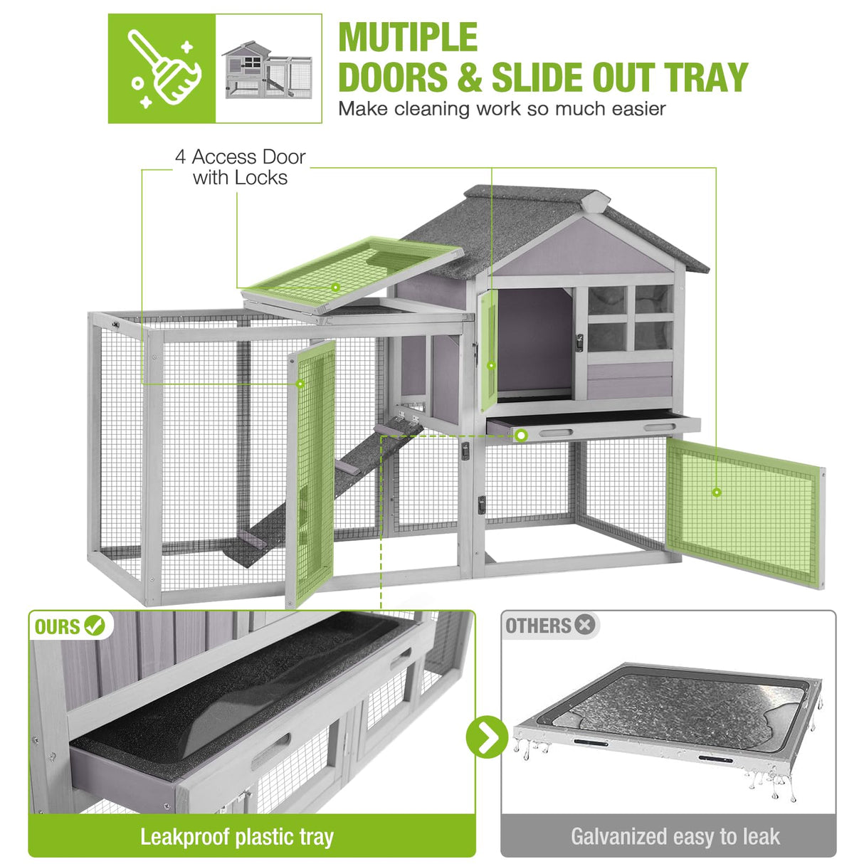 GUTINNEEN Rabbit Hutch Chicken Coop Expandable Indoor Bunny Cage Outdoor Guinea Pig Cage with Run 51.6" L GUTINNEEN
