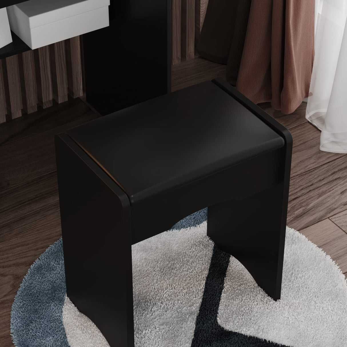 Homsee Vanity Desk Set Makeup Table with Large Sliding Lighted Mirror, Dressing Table with 4 Drawers, Hidden Storage Shelves & Cushioned Stool for Bedroom, Black Homsee