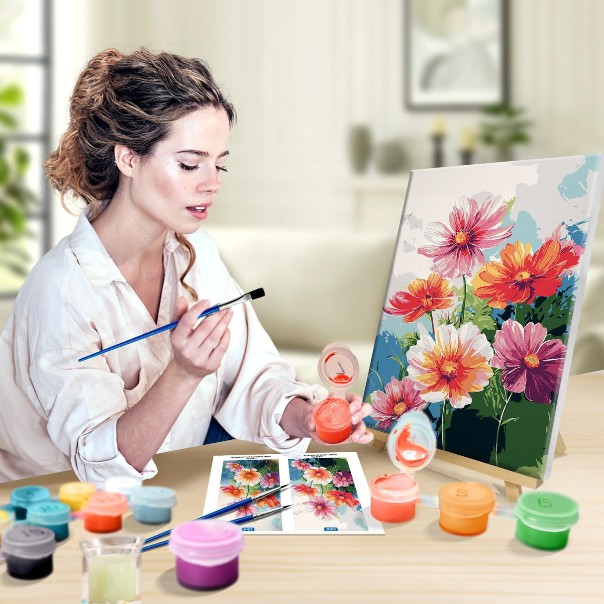 JOOZ Flowers Paint by Numbers Kit for Adults with Frame, Flower Paint by Number with Easel, DIY Floral Adult Paint by Number Kits Framed Canvas for Home Wall Decor 8 x 12 Inch JOOZ