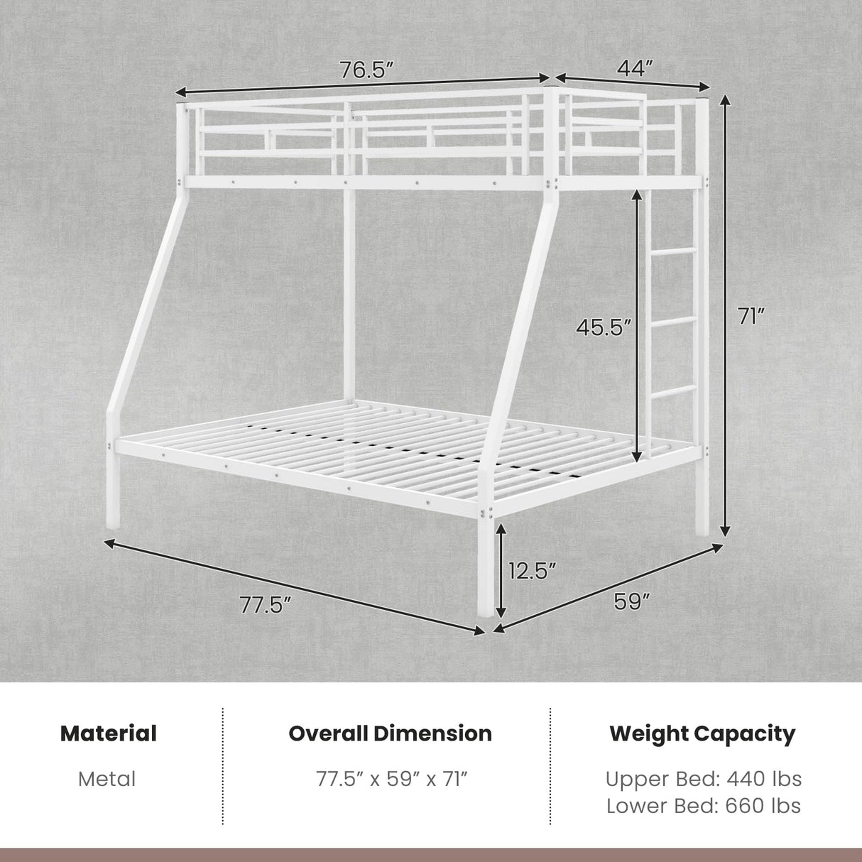 KOMFOTT Metal Twin Over Full Bunk Bed, Heavy Duty Bed Frame with Integrated Ladder, Full-Length Guardrails for Teens & Adults, Space-Saving Bunk Bed for Bedroom & Dorm, No Box Spring Required KOMFOTT
