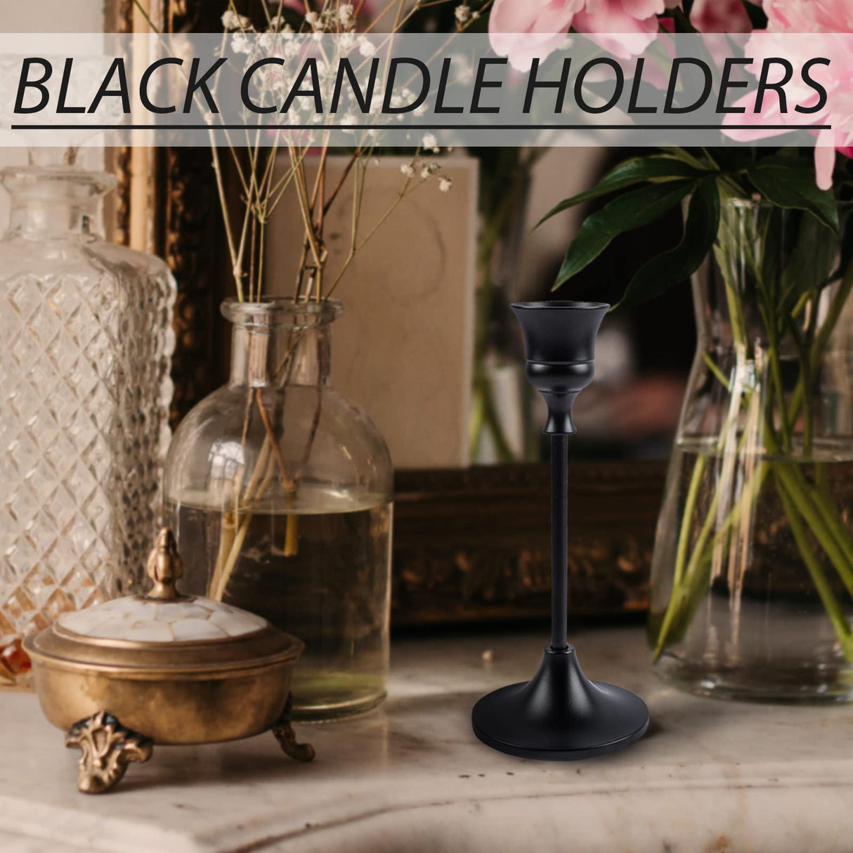 Candlestick Holders,Taper Candle Holder for Candlesticks Black Candelabra Candle Holders Vintage Candle Stick Candle Holder for Fireplace Party Dining Home BEZURA