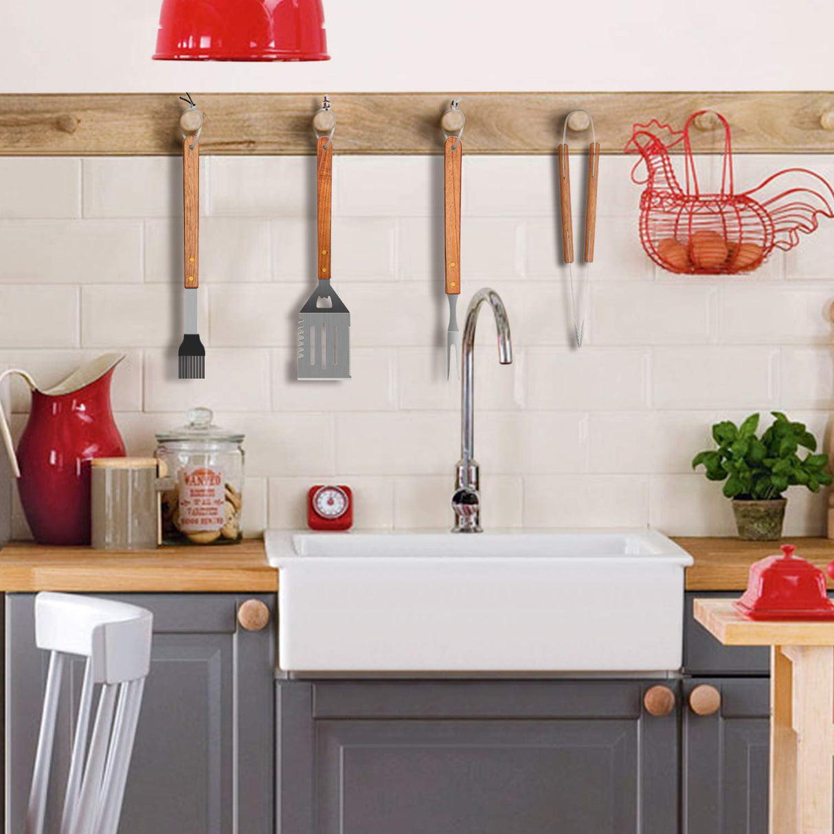 IMAGE Wooded BBQ Accessories Grilling Tools,Stainless Steel BBQ Tools Grill Tools Set for Cooking, Backyard Barbecue & Outdoor Camping Gift for Man Dad Women Barbecue Enthusiasts Set of 4 IMAGE