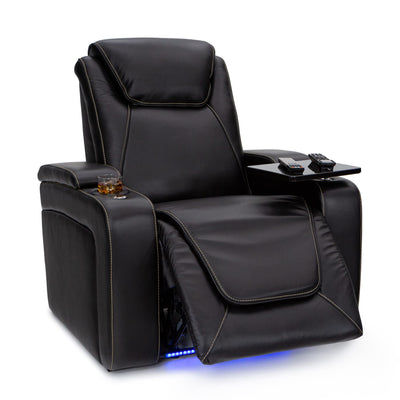 Seatcraft Paladin Home Theater Seating, Heat & Massage, Powered Headrest, Powered Lumbar, Italian Leather, Powered Recline, Single Recliner, Black