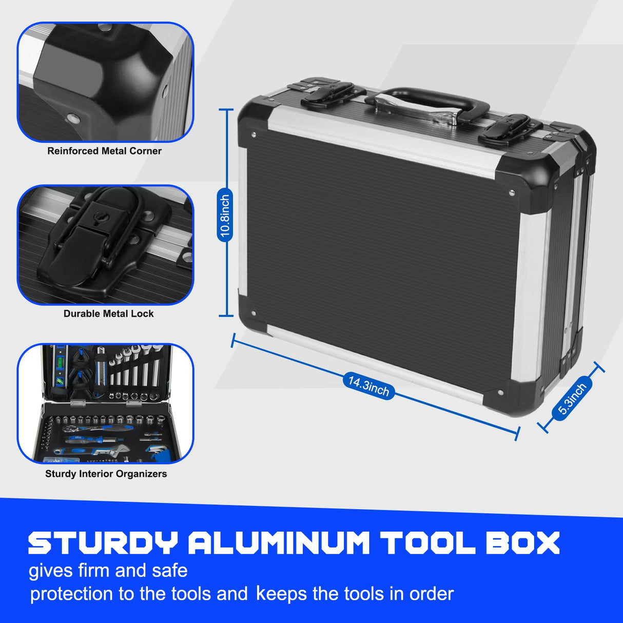 Prostormer Tool Set 259-Piece, Complete Hand Tool Kit with Heavy Duty Aluminium Tool Box, General Mechanic Toolbox for Home, Car, RV, Repair Shop Prostormer