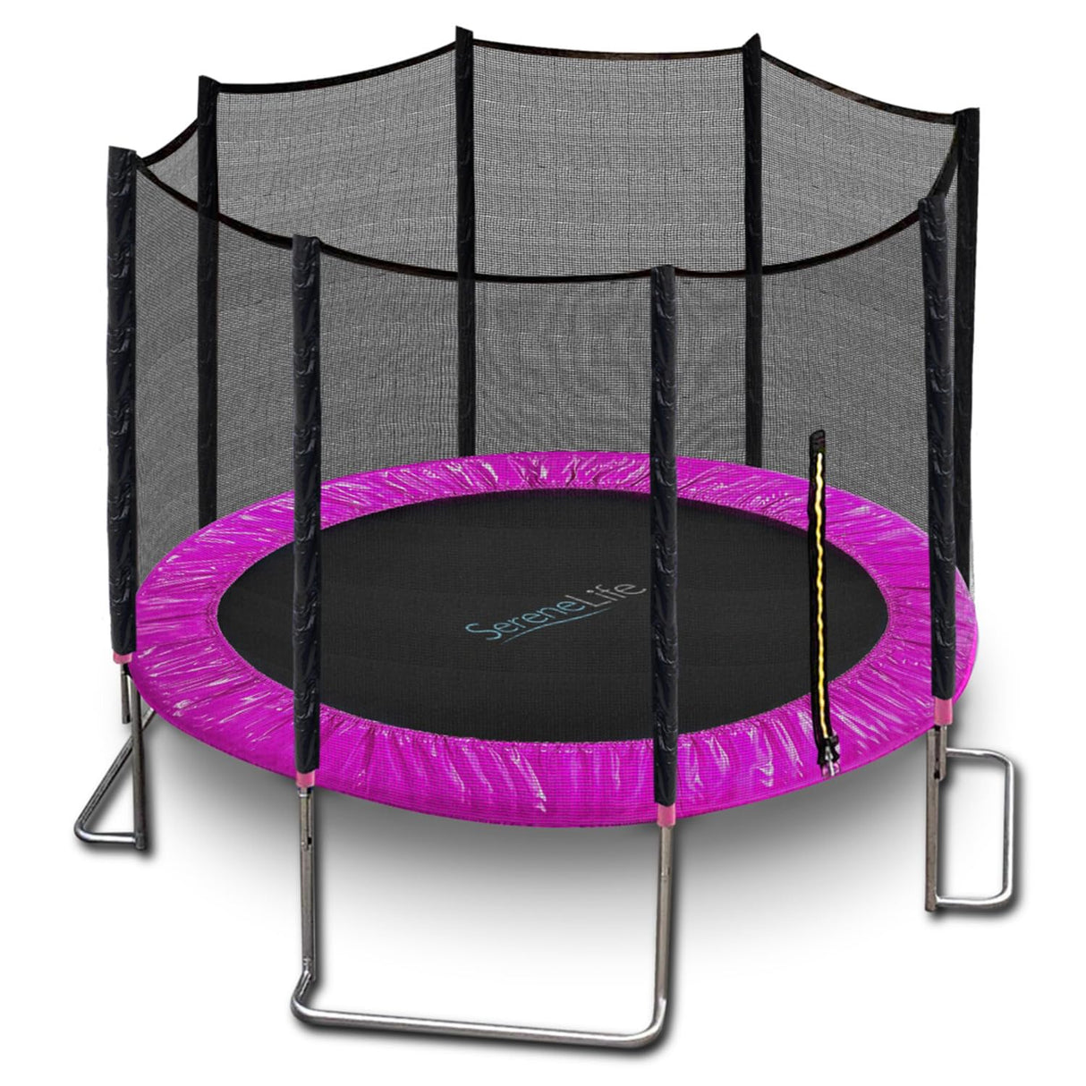 SereneLife 10FT Trampoline Outdoor – Heavy-Duty Backyard Trampoline for Kids and Adults with Wide Jumping Surface, Stable L-Shaped Legs, Safety Net, ASTM Approved, Supports 264 lbs., 120 x 120 IN SereneLife