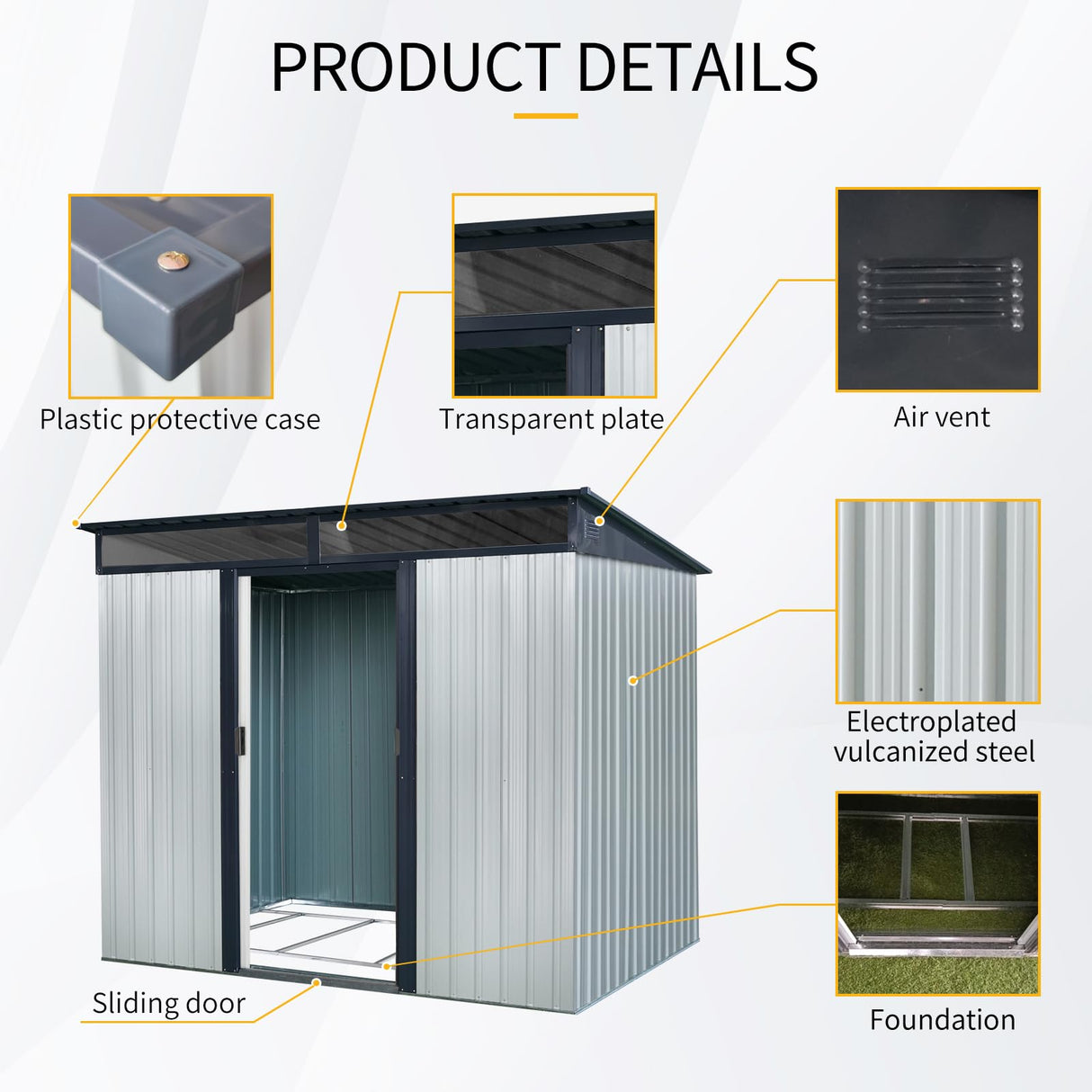 YOPTO 8x6 FT Outdoor Storage Shed,Metal Shed with Floor & Transparent Plate,Garden Shed W/Air Vent & Lockable Sliding Door,All Weather Waterproof Tool House W/Sloped Roof,Black+White YOPTO