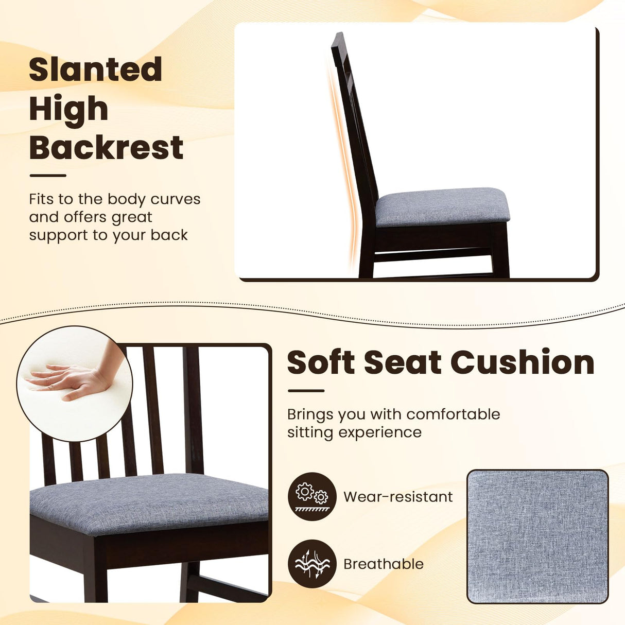 Giantex Wood Dining Chairs Set of 4, Farmhouse Kitchen Chair with Cushion Seat, Armless Wooden Dining Side Chairs with Solid Rubber Wood Frame, High Giantex