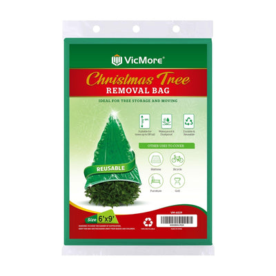 VicMore Christmas Tree Disposal & Removal Bag (9x6 ft) – Heavy-Duty, Tear-Resistant, Odorless PE Cover for Real or Artificial Xmas Trees – Extra Large, Dustproof & Multi-Use, Green