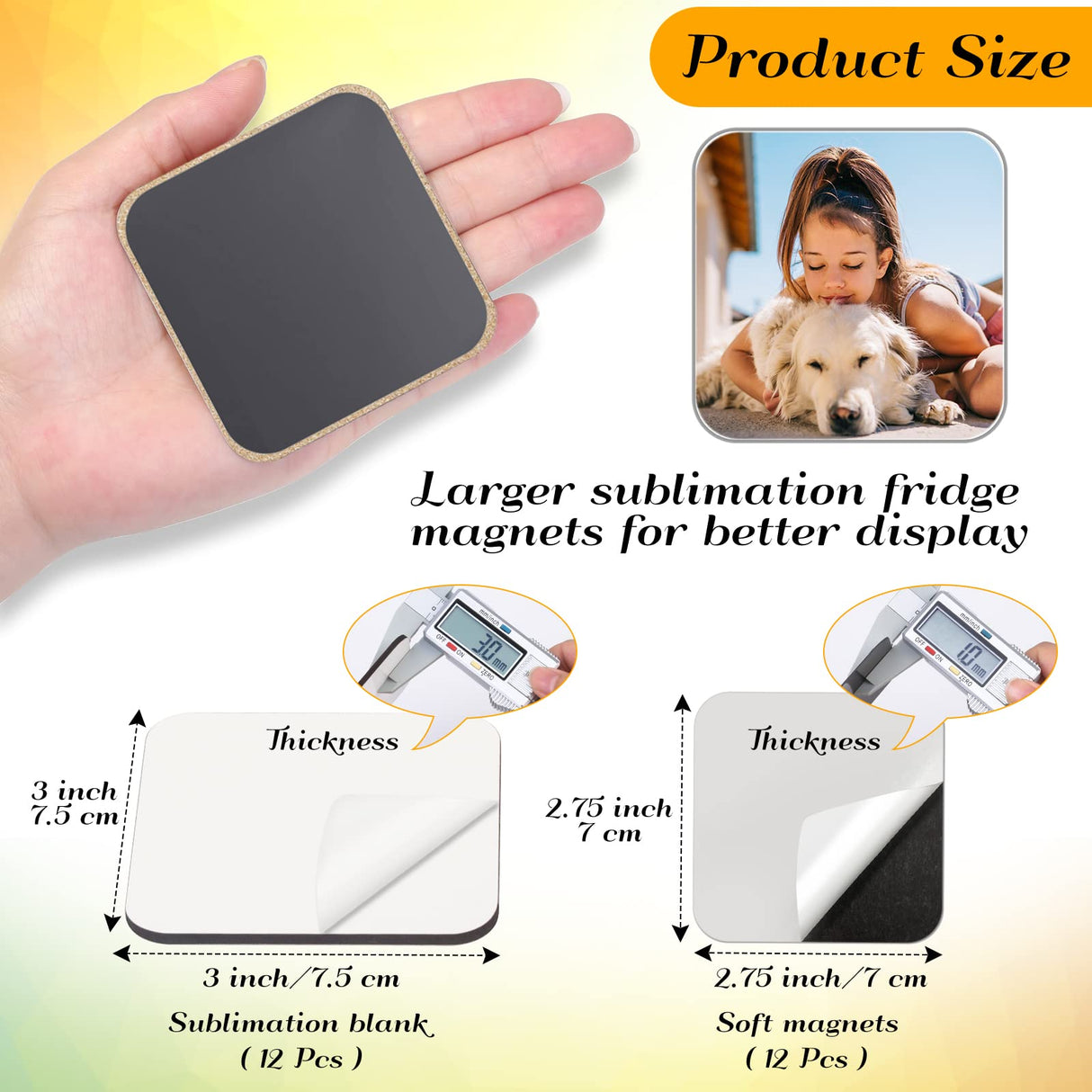 Sublimation Blanks Magnet 3x3 inch, Home Kitchen Blanks Refrigerator Magnets Bulk with 12 PCS Large Square Blanks, 12 PCS Magnet for Fridge Office Calendar Dรฉcor Personalized DIY Sublimation Items Cruzix