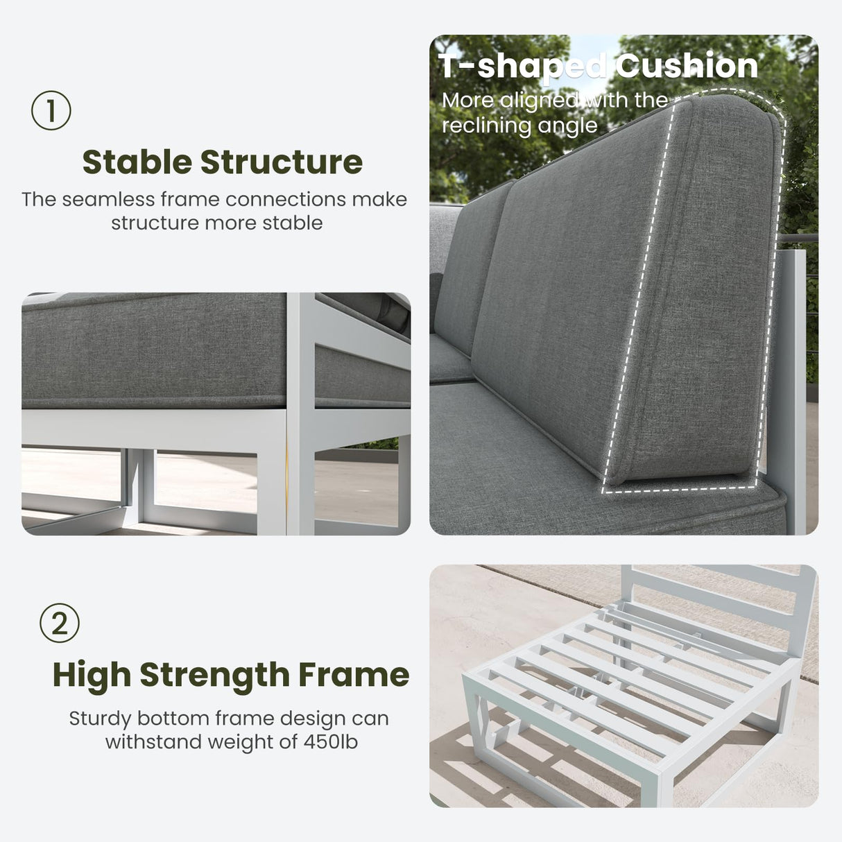 LayinSun 11 Pieces Modern Aluminum Patio Furniture Set with Coffee Table, Outdoor Modular Sectional Conversation Set L-Shaped Sofa for Backyard LayinSun