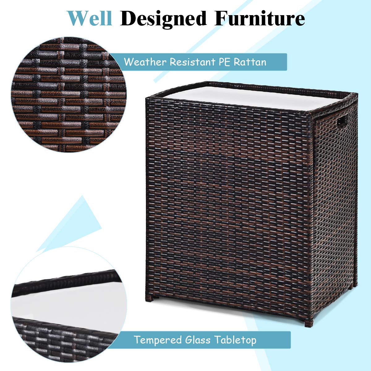 Tangkula 3 Piece Outdoor Rattan Dining Set, No Assembly Patio Bistro Set with Tempered Glass Table, Space Saving Patio Wicker Cushioned Chair Furniture Set for Courtyard, Balcony, Garden (Brown) Tangkula