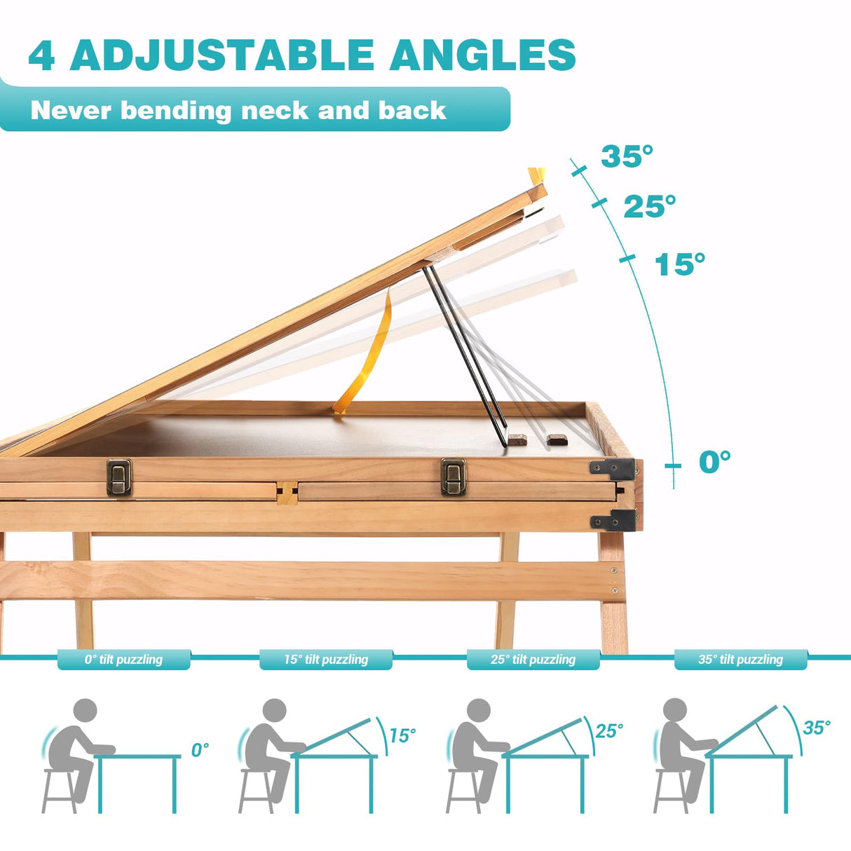 BittPicc 1500 Piece Puzzle Table with Drawers 25"x34" Wooden Jigsaw Puzzle Table with Legs and Protective Cover Adjustable Portable Puzzle Tables for Adult Folding Puzzle Board Table BittPicc