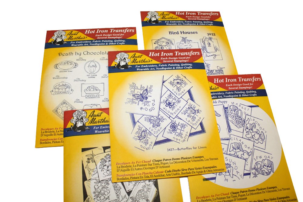 Aunt Martha's Iron On Transfer Patterns for Stitching, Embroidery or Fabric Painting, Days of the Week Patterns, Set of 5 Aunt Martha's