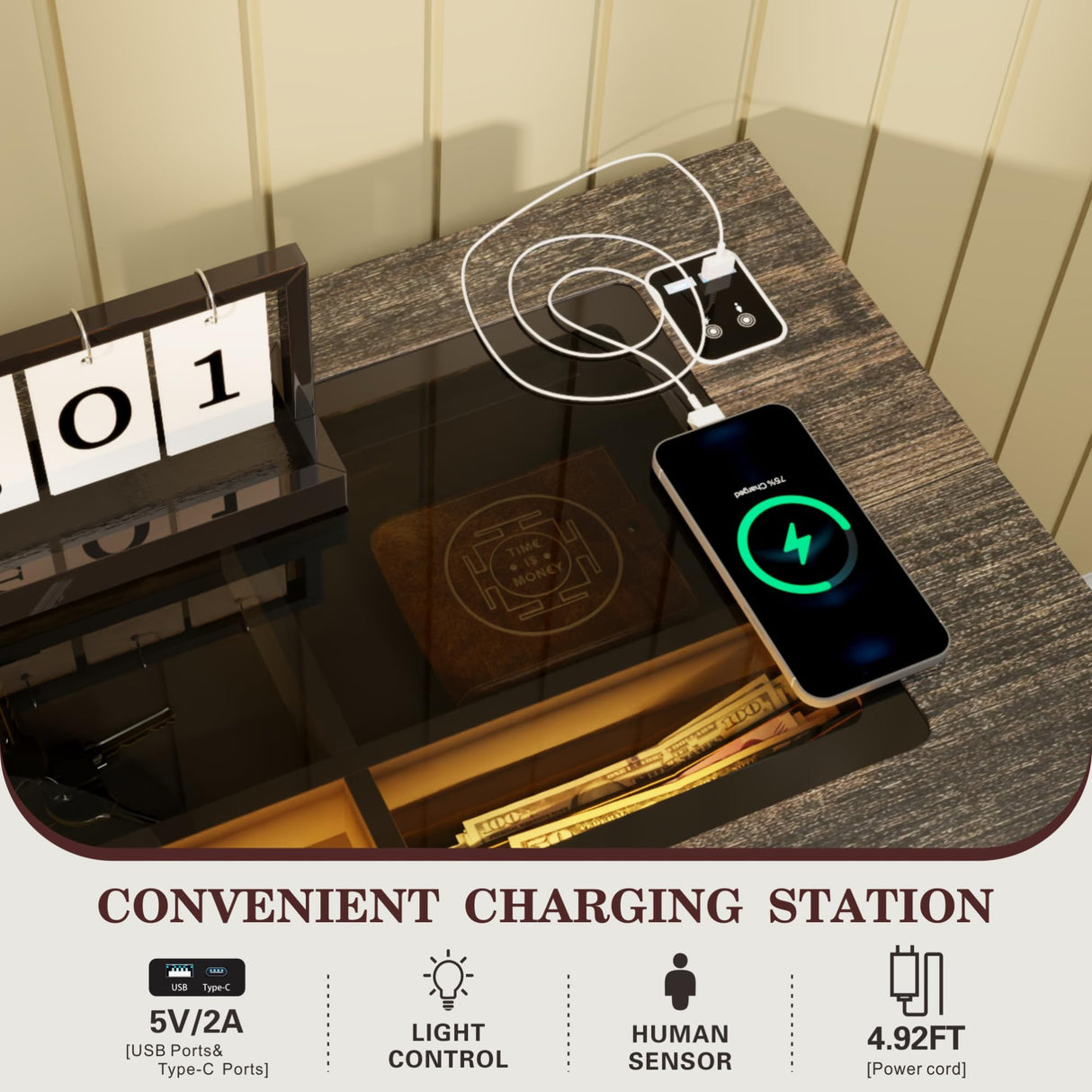 FREDEES Farmhouse Dresser for Bedroom with 8 Drawers, Wood Tall Chest of Drawers with LED Light/Charging Station/Human Sensor, Dressers Organizer for Closet, Living Room, Hallway, Rustic Brown FREDEES