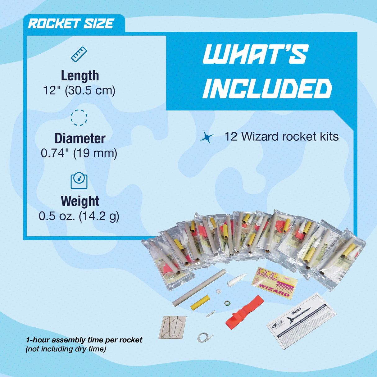 Estes 1754 Bulk Pack of 12 Wizard Rocket-Building Kits, Intermediate Flying-Rocket-Model Kits for Ages 10+, Classroom Science Experiments Estes