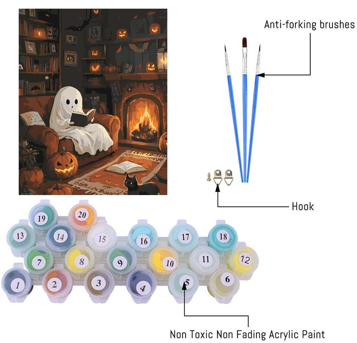 CEUHROG Ghost Paint by Numbers for Adults Beginner, Halloween Paint by Number on Canvas Without Frame, DIY Read Ghost Acrylic Painting for Gift Home Wall Decor (16x20 inch) CEUHROG