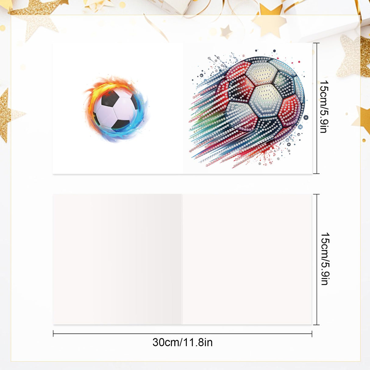 Tontut 6pcs Diamond Art Painting Kit Greeting Card, Football 5D DIY Diamond Handmade Holiday Sparkling Greeting Card with Envelope, Holiday Gift Congratulation Tontut