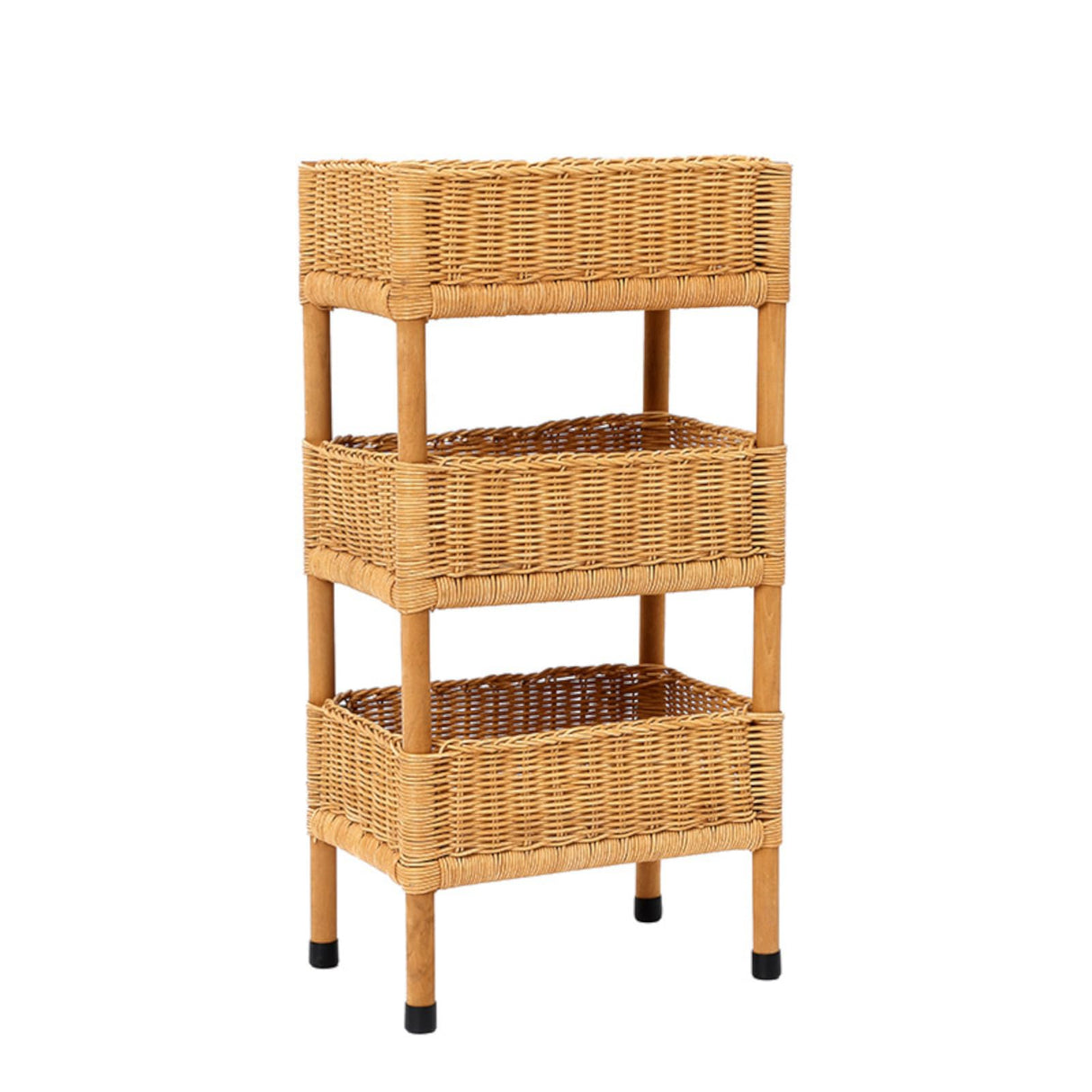 DJHK docor 3 Tier Wicker Basket Stand Storage Tower with Display Rack Standing Shelf Cabinet for Living Room, Bedroom, Kitchen, Bathroom DJHK docor