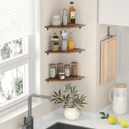 Fixwal Corner Floating Shelves Set of 3, Wall Mounted Shelves for Decor and Storage, Organizer for Bedroom Living Room Bathroom Kitchen (Fanshaped-Rustic Brown)