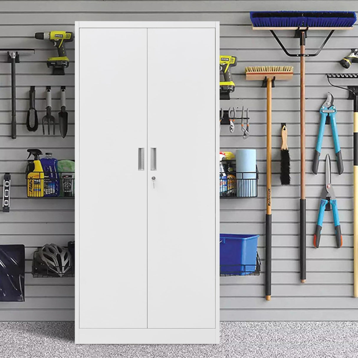 BESFUR Metal Storage Cabinet, 72" - White Garage Metal Cabinet, Adjustable Shelves and Locking Doors for Office, School, Garage BESFUR