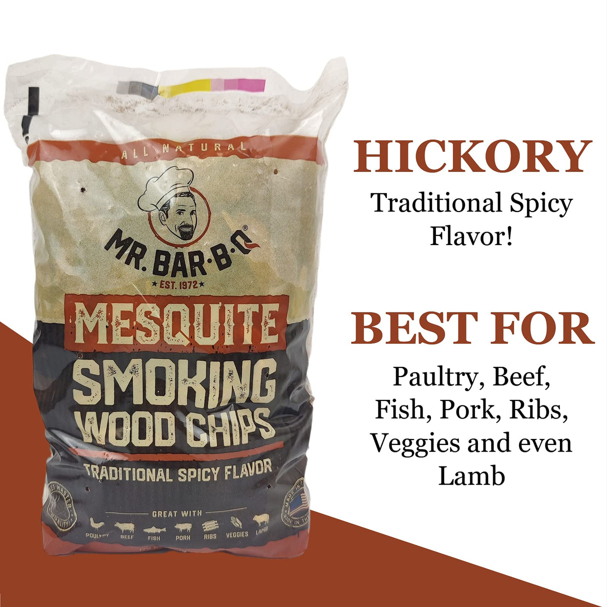 Wood Smoker Chips Bundle of 3 Flavors - Apple, Mesquite & Hickory Wood Chip for Smokers, Can be Use on Gas, Charcoal Grill, Smoke Wood Chips for Grilling, BBQ & Camping by Mr. Bar-B-Q(3 x 1.6 Lb Bags) Mr. Bar-B-Q