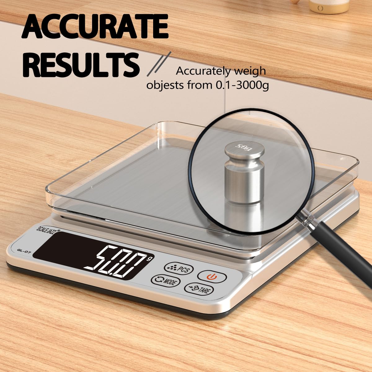 Mini Scale,6.6lb Scale for Grams,Digital Scale Food,Cooking Scale and Food Scales for Kitchen,Food Scale Grams and Ounces,Grams Scale,7Units,Auto Off,Tare,PCS,LCD Display SCALE JAZZ