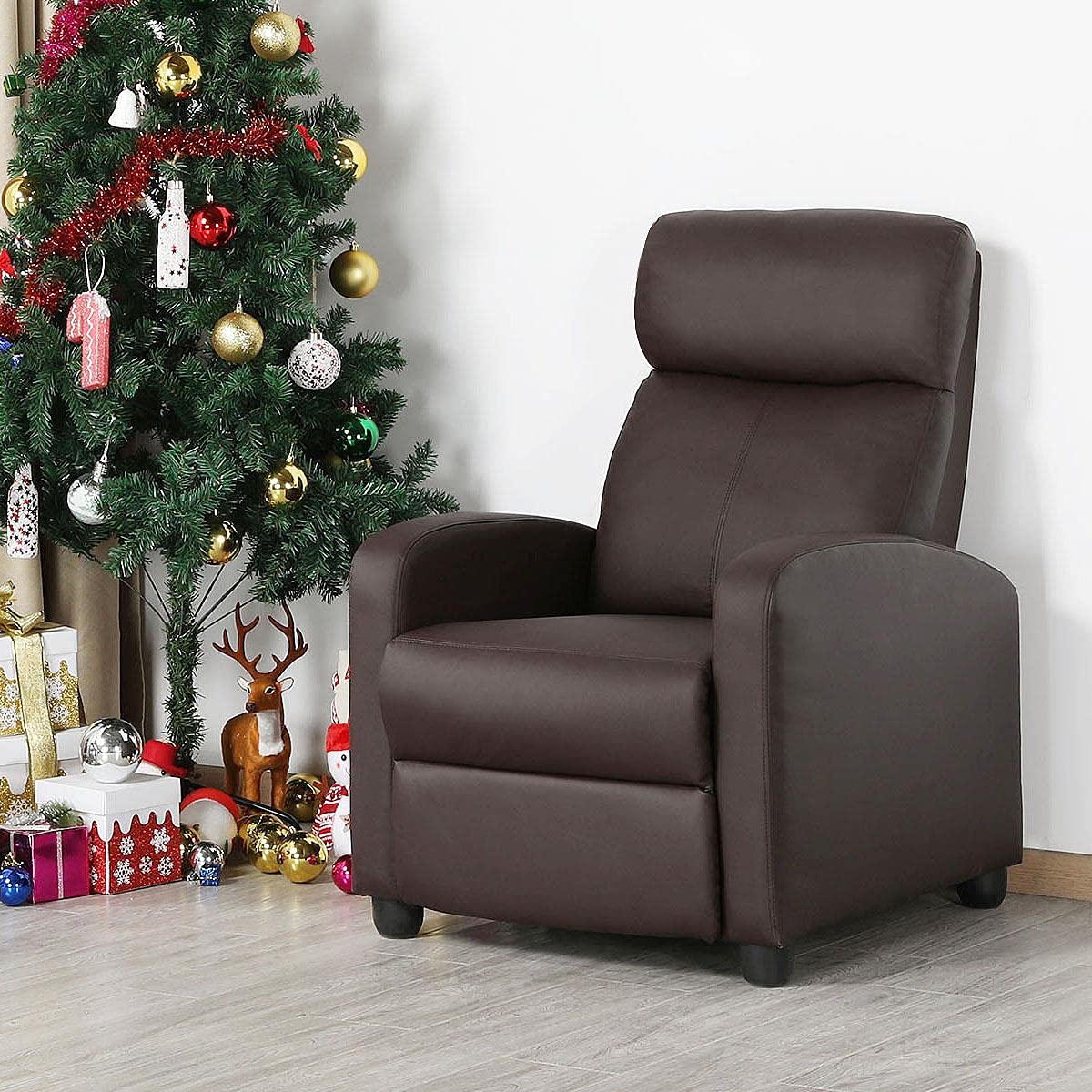 Yaheetech Recliner Chair Faux Leather Recliner Sofa Adjustable Modern Seat Club Chair Home Theater Seating Brown Yaheetech