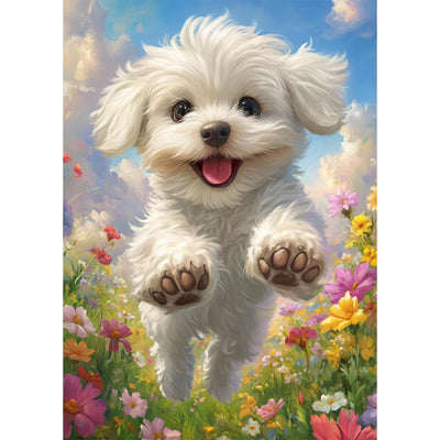 MEIYUDA Dog Diamond Art Kits for Adults, 5D Cute White Doggy Diamond Art Kits for Beginners, DIY Round Full Drill Diamond Gem Art with Painting Tools for Home Wall Decor 12x16 Inch