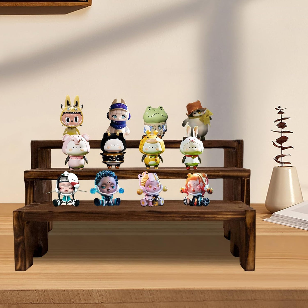 Yikaroeli Display Risers-3 Tier Wood Risers Decorative Rectangular Display Stands Arranging and Showcasing your favorite items(6-piece Set) (Brown Wood) Yikaroeli