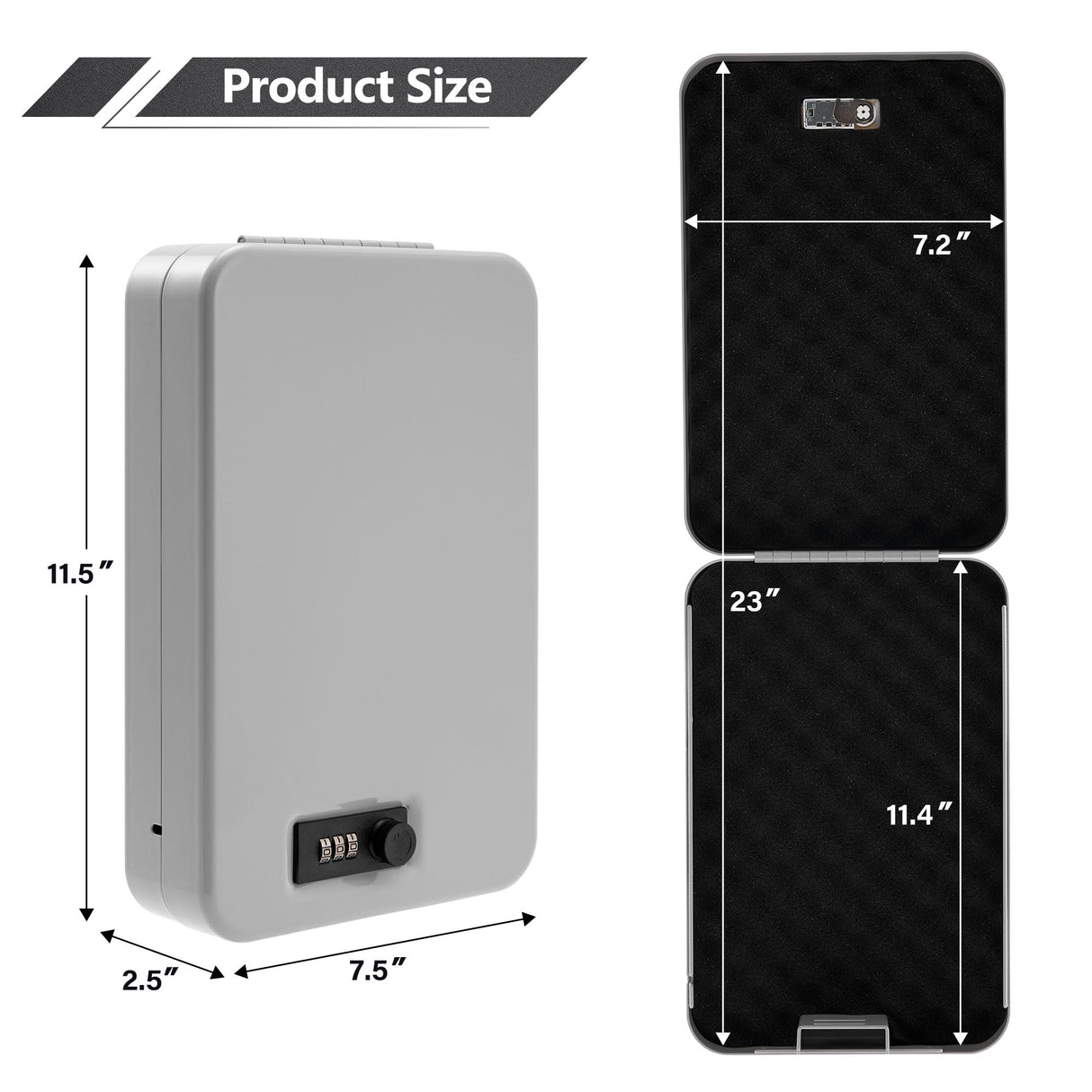 Sgorlds Gun Safe for Pistol, Portable Handgun Lock Box with Combination Lock, Pistol Safe for Car, Home, Travel, 11.5" x7.5" x2.5", Gray Sgorlds
