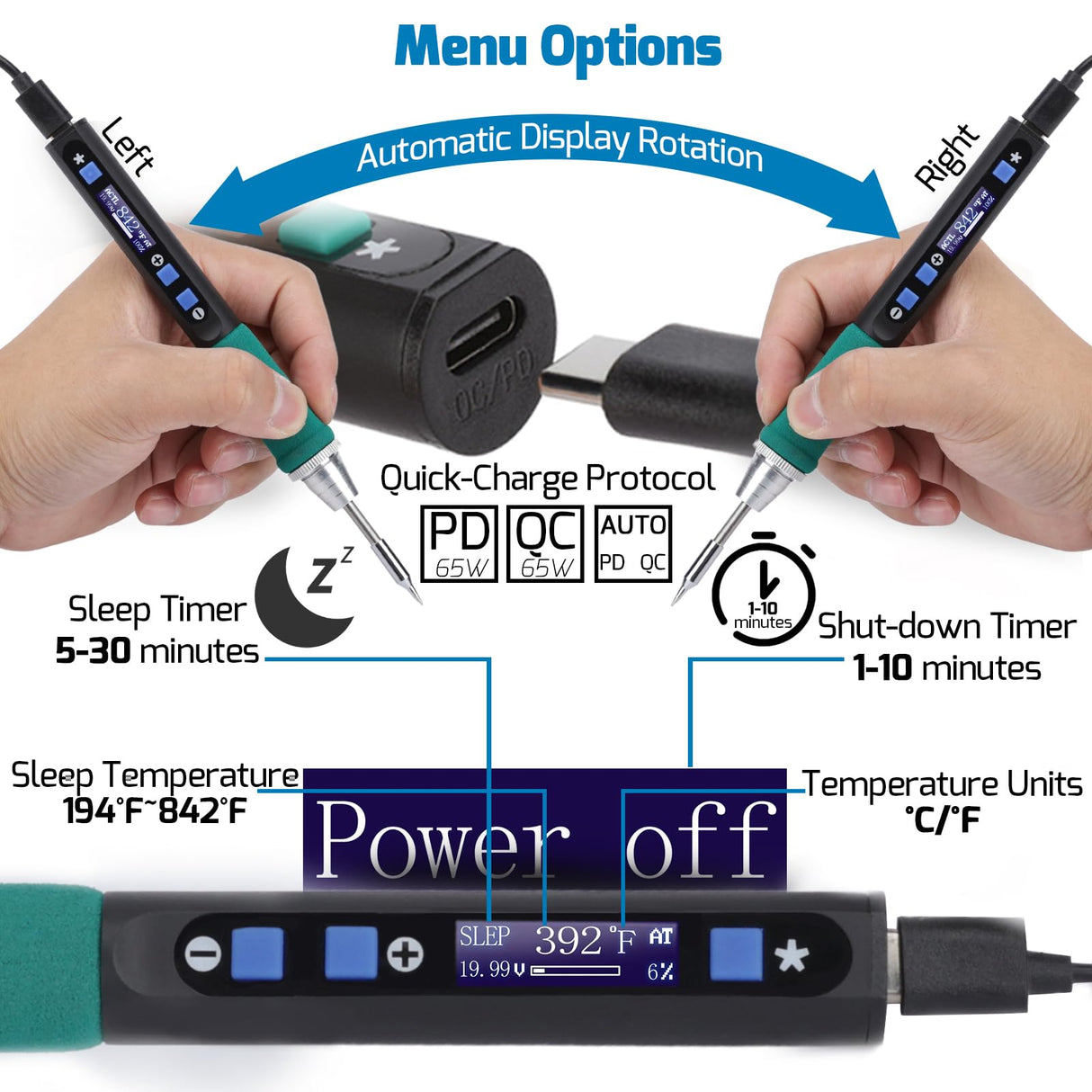 WEP 928D-IV Soldering Iron Kit with Fast Heating with C235 Tip, Dynamic Screen, Compact USB Soldering Iron with Tool Bag, Multi-Functional Cover, Type-C Charging, Sleep Mode, PD/QC Protocols WEP
