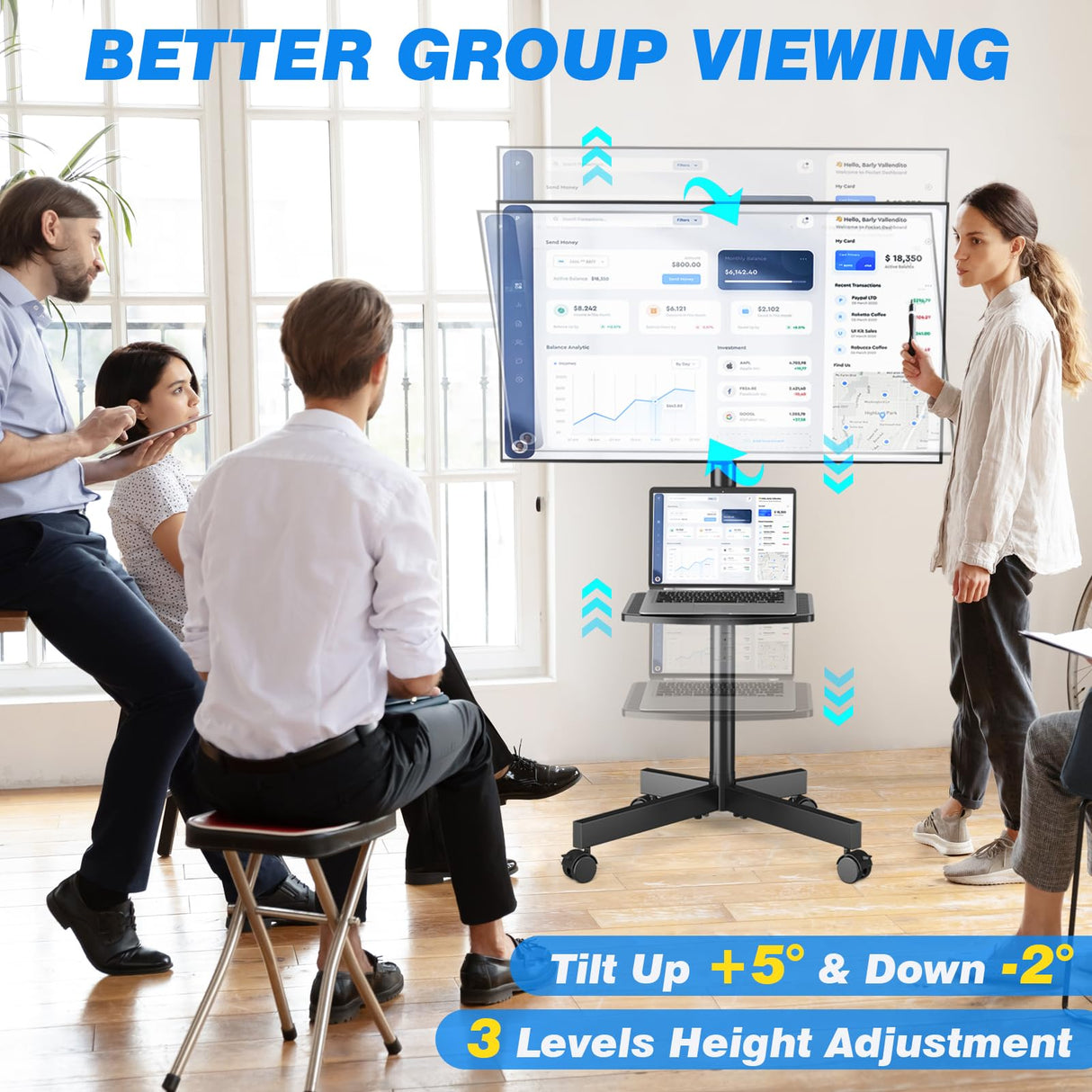 Rfiver Mobile TV Cart for 23-60 Inch LCD LED Flat Panel Curved Screen TVs up to 88 lbs, Height Adjustable Shelf Rolling Floor Stand with Wheels as a Movable Portable Stand, Max VESA 400x400mm Rfiver