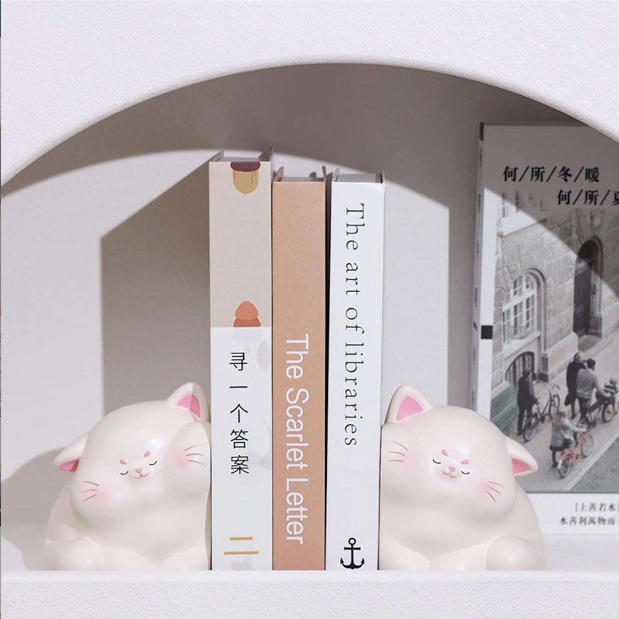 Cute Cat Book Ends for Shelves, Non-Slip Bookends for Heavy Books, Decorative Book Ends for Kids, Unique Bookends to Hold Books, Book Holders for Shelves, Book Stopper Cat GEPNUOQT