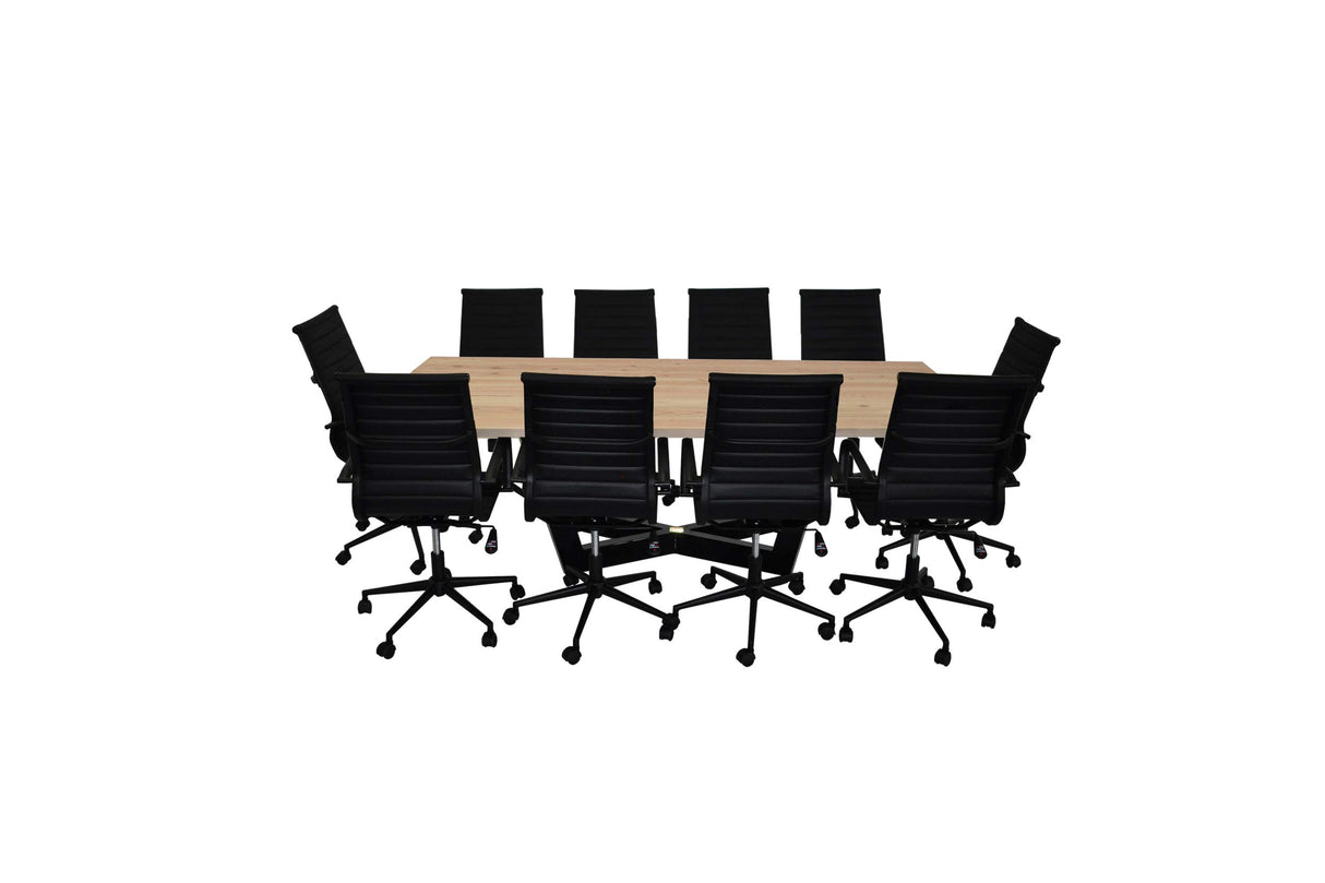 SOLIS Suprema Conference Table Set, 11-Piece High Back Ribbed, Black SOLIS