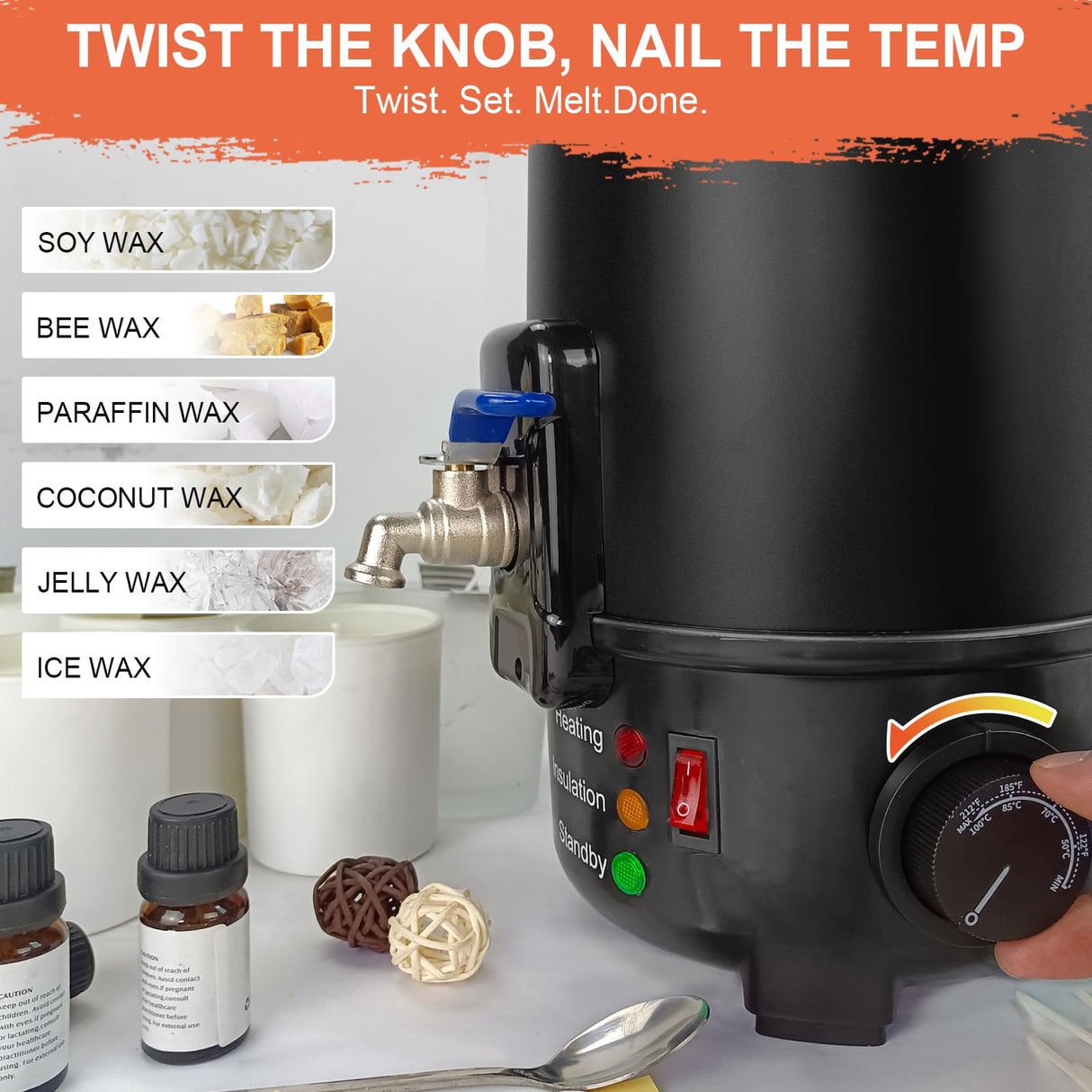 Leerie M4 8Lbs Wax Melter for Candle Making – Heating Core Brass Spout & Temp Control, No Clog, Easy to Clean – Electric Wax Melting Pot for DIY Candle Makers & Beginners Leerie