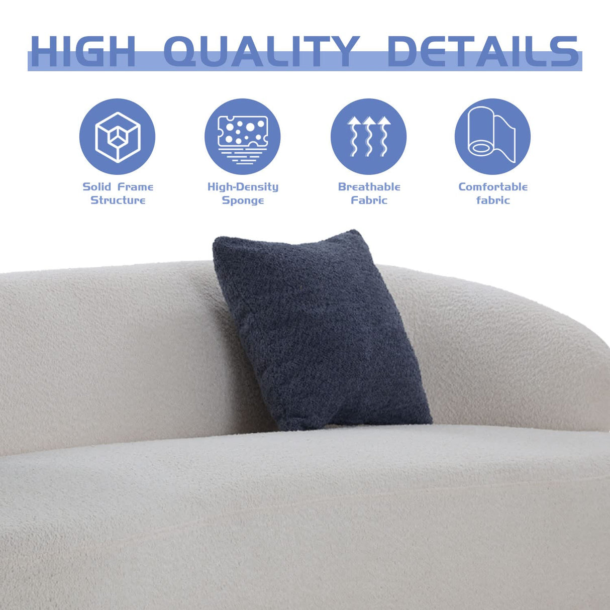 JUSTONE Mid Century Modern Curved Living Room Sofa, 3-Seat Boucle Fabric Couch for Bedroom, Office, Apartment, Beige JUSTONE