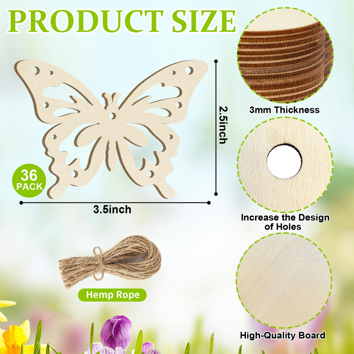 36PCS Wooden Hollow Butterfly Ornaments to Paint, 6 Styles DIY Blank Unfinished Wood Cutouts Ornament for Crafts Hanging Decorations Summer Sophena
