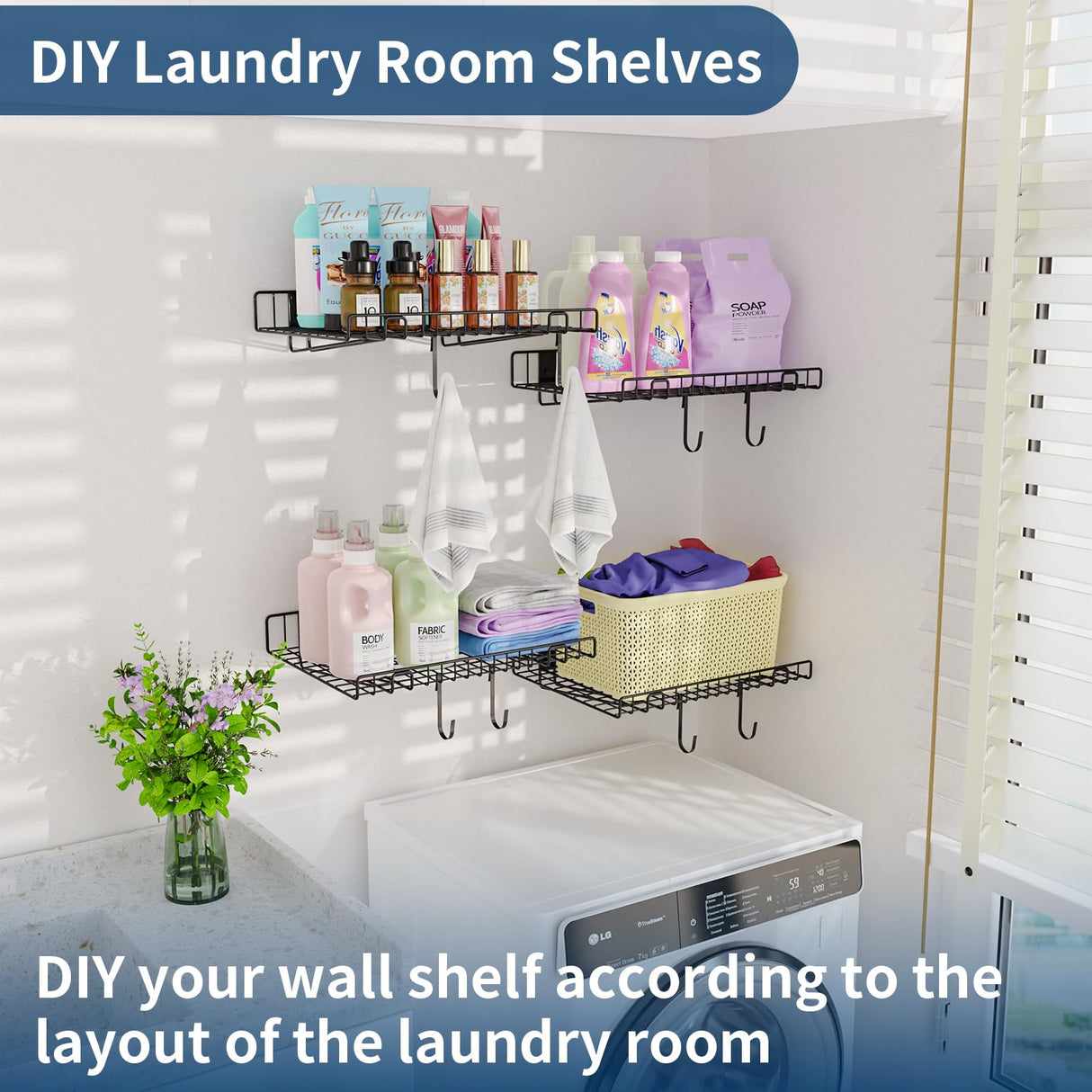 4 Pack Garage Wall Shelf, Wall Mounted Storage Shelves, Heavy Duty Metal Shelves for Room Wall, Loads 260 LBS Floating Shelves Mesh Storage Rack for Garage, Office, Basement,Wall Cabinet and Kitchen Riciakik