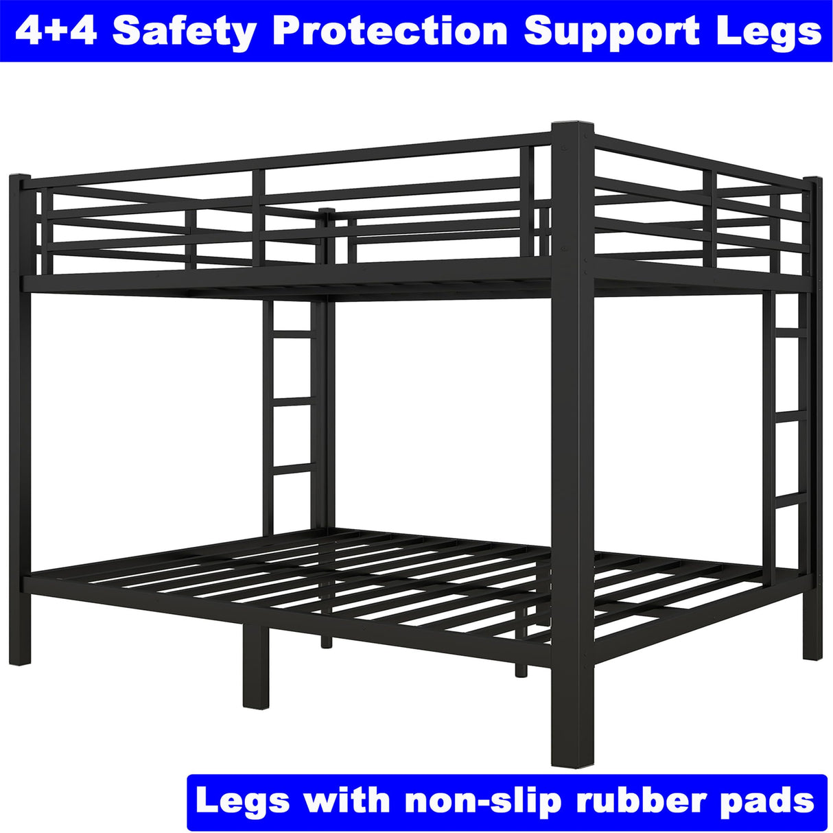 JOZHAOJUN Upgraded Version Thicken Metal Queen Over Queen Bunk Bed, Heavy-Duty Steel Bunk Bed Queen Over Queen Size, Queen Bunk Bed Frame with Ladder for Adults, Easy Assemble (Queen Over Queen) FTTFFLL