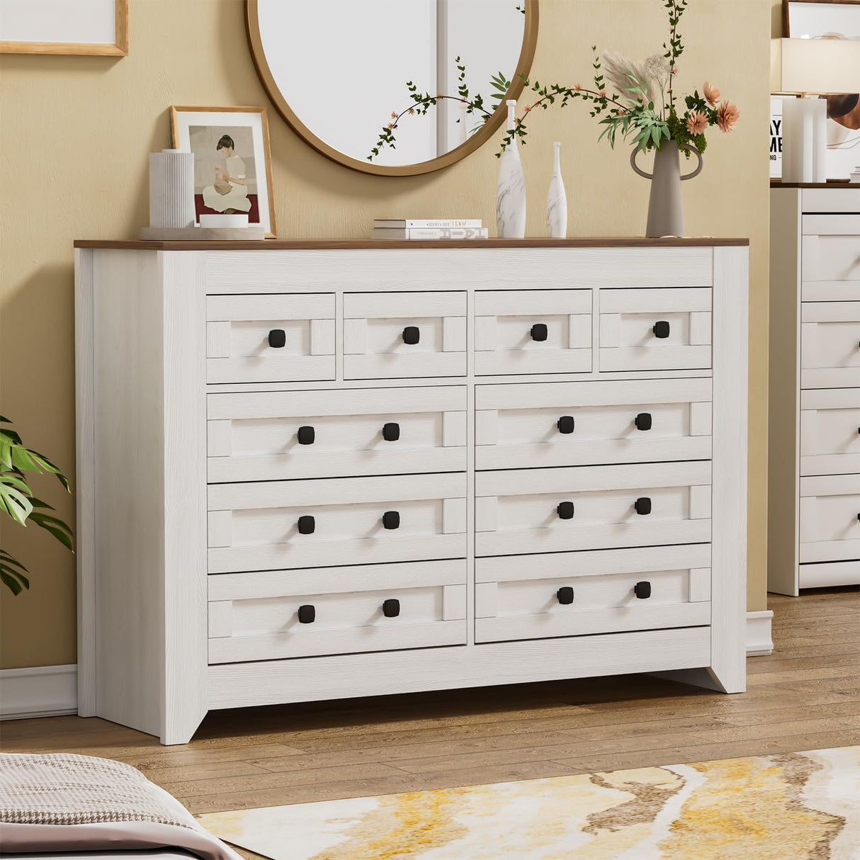 PAKASEPT 10 Drawers Dresser, Farmhouse Dresser for Bedroom, Wood Dressers & Chests of Drawers White Dresser Closet Organizers for Bedroom,Hallway PAKASEPT