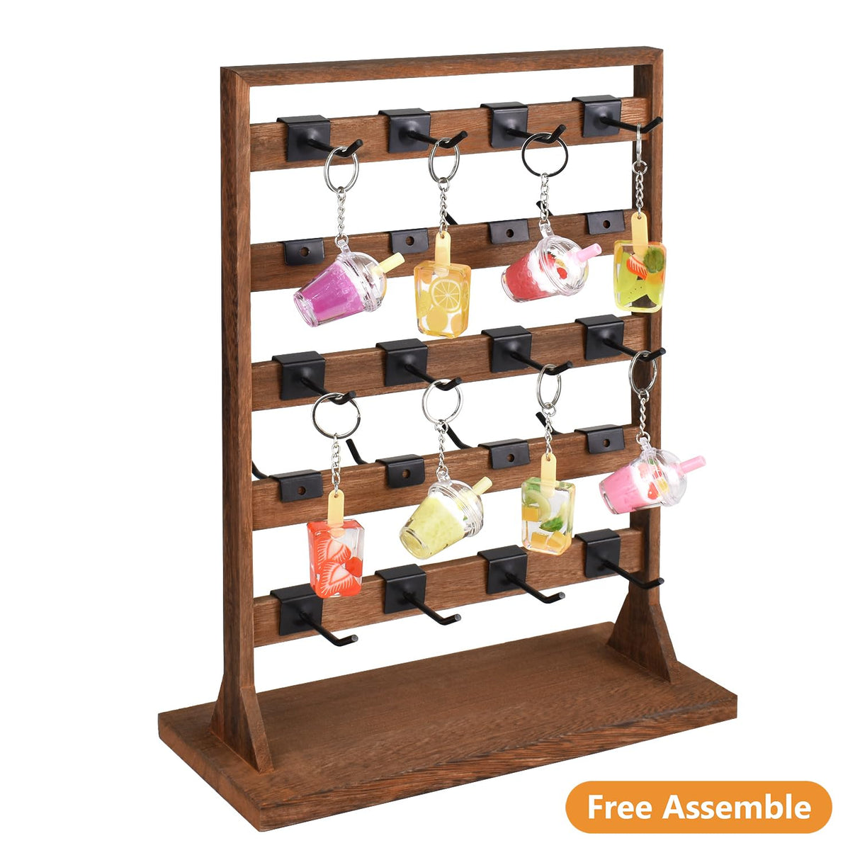 Ikee Design 5 Tiers Free Assemble Wooden Jewelry Display Rack with 20 Removable Metal Hooks,Earring Card Display Stand,Jewelry Organizer,Bracelet Organizer,Keychain Stand,Brown Color Ikee Design