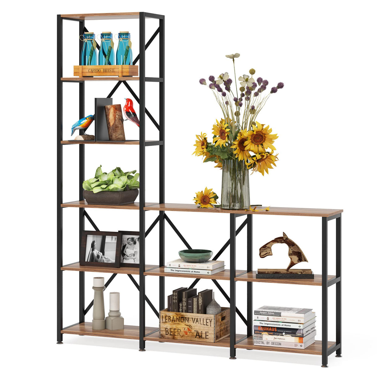 LITTLE TREE Modern Reversible 9 Shelves Bookshelves Cube Bookcase 6-Tier Display Open Shelf for Living Room LITTLE TREE