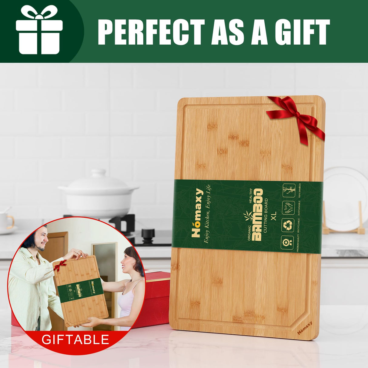 Homaxy Extra Large Organic Bamboo Cutting Boards for Kitchen, 18"x12" Wooden XL Cutting Board with Juice Groove and Handles, Charcuterie Butcher Block Wood Serving & Chopping Board - Pre Oiled Homaxy