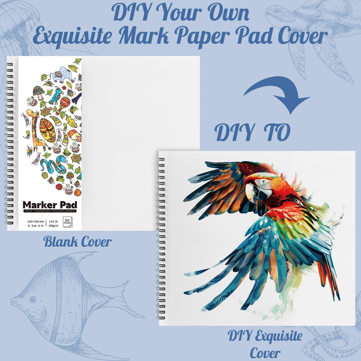 135lb/200gsm Marker Paper Pad, 8.3×8.9in Double Sided Bleedproof Sketch Pad, 30 Sheets Art Paper Spiral Sketchbook, Smooth Painting Coloring Alcohol Marker Paper for DIY, Gift Prudiut